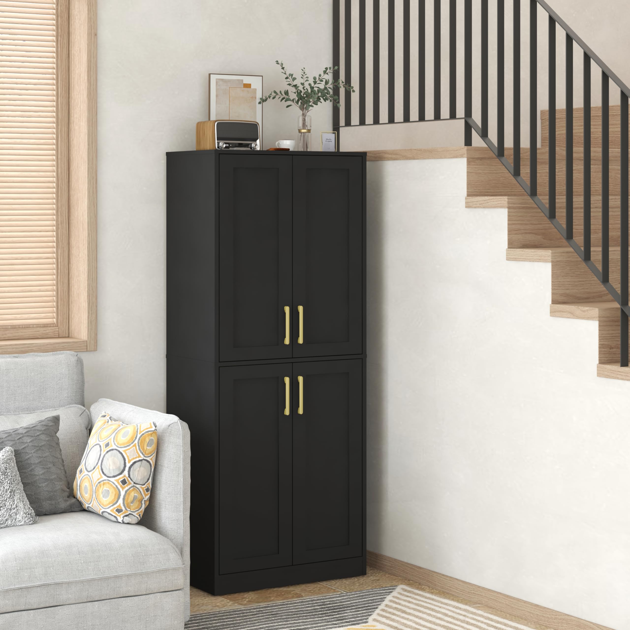 Armario de almacenamiento alto con puertas y estante para baño, sala de estar, entrada - negro 7