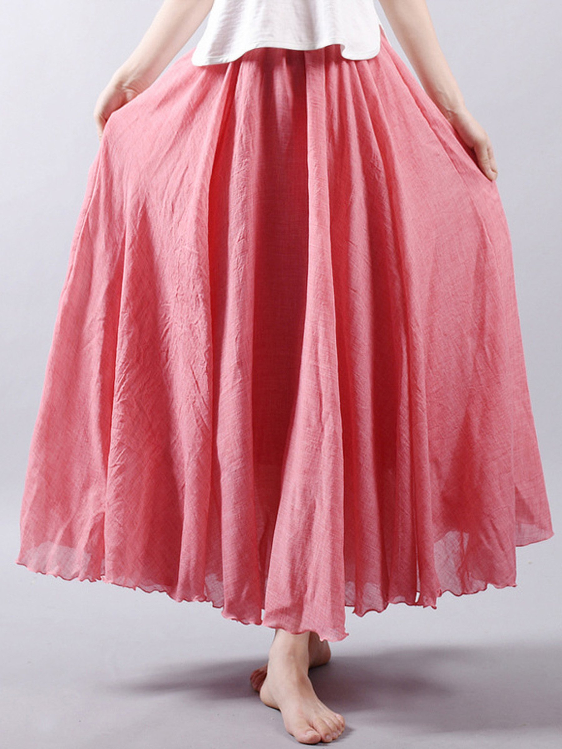 Mujer Algodón Lino Falda Larga Maxifalda Playa Cintura Maxiskirt Elástica Doble Capa para Vacaciones Casual - para Talla 34/36/38/40/42 o Talla XS/S/M/L
