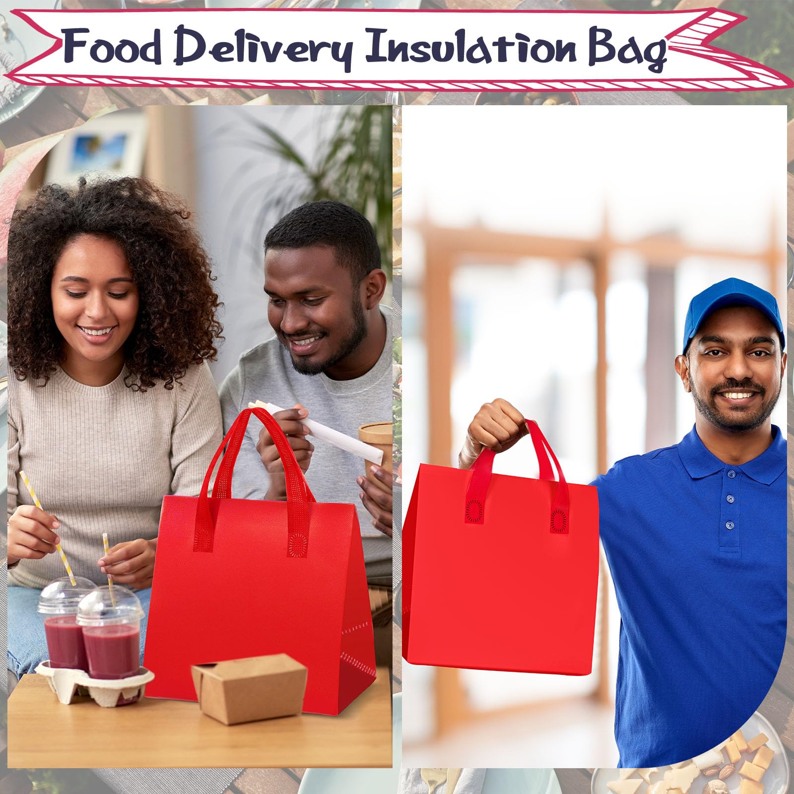 Kacctyen 100 bolsas aisladas para llevar a granel de 9.5 x 6 x 9.5 pulgadas, bolsa de alimentos con aislamiento térmico para café, té con leche, alimentos fríos calientes, bolsa de refrigeración para