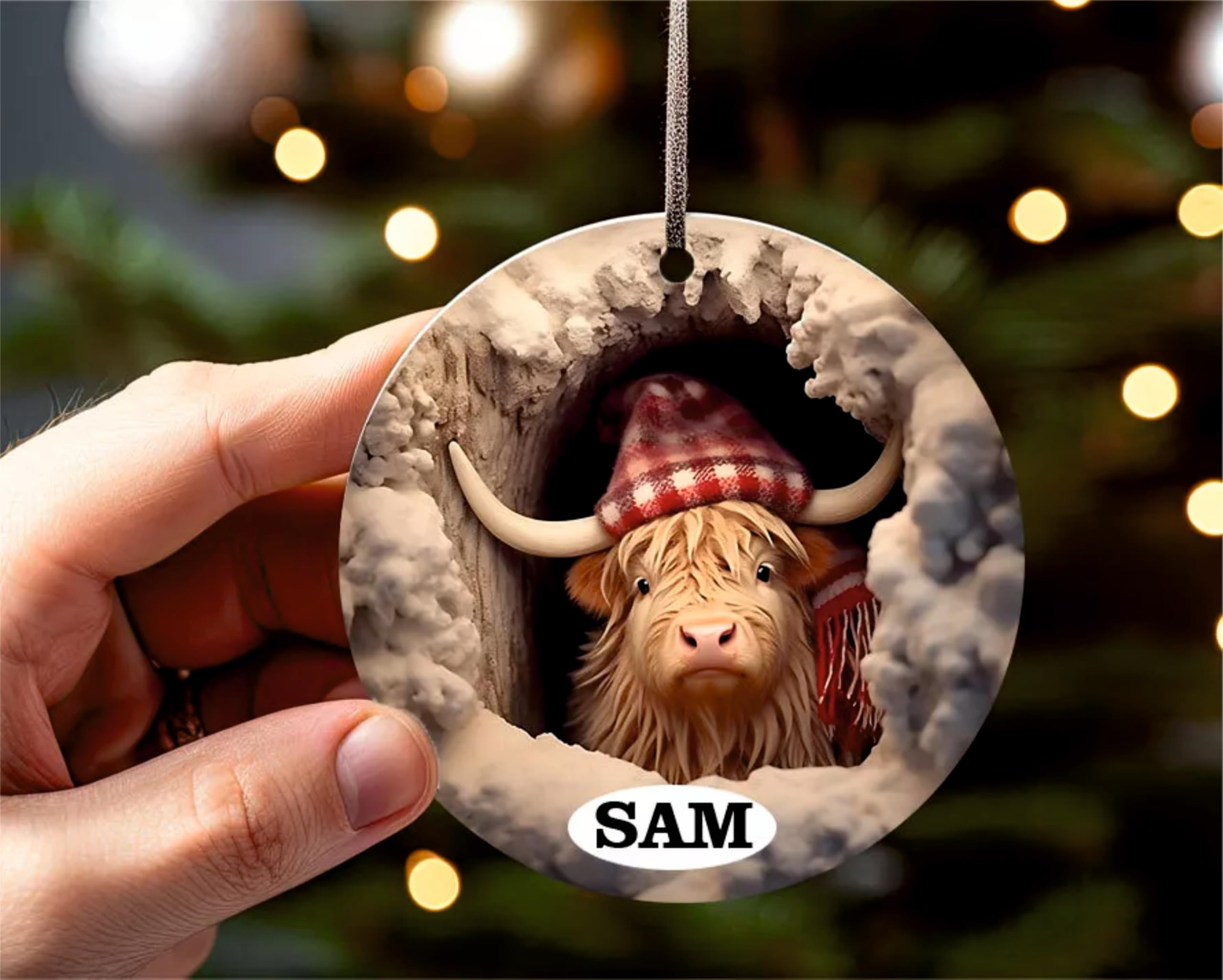 Personalised Christmas Highland Cow Acrylic Bauble, Ornaments Christmas Tree Decoration Xmas Eve Box Gift Tag Custom Name d1665