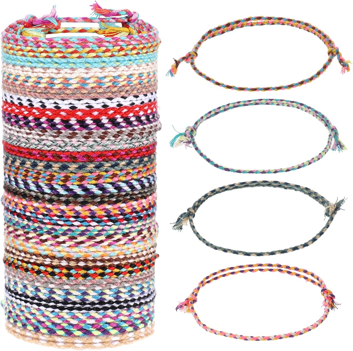 30 PCS Woven Wrap Friendship Bracelets, Handmade Woven Bracelet for Friendship, Adjustable Colorful Thread Bracelets for Women