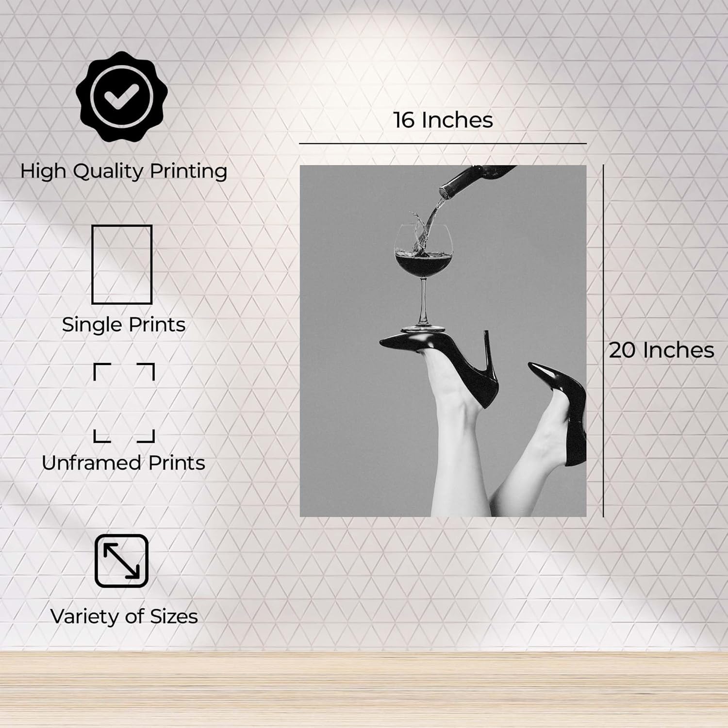 InkFlow Posters Fashion Still Life Canvas Poster - Wall Print for Modern Home Decor - Elegant High Heel Wine Glass Artwork for Bedroom Living Room Office Interior Style - 16x20 Unframed Canvas Print
