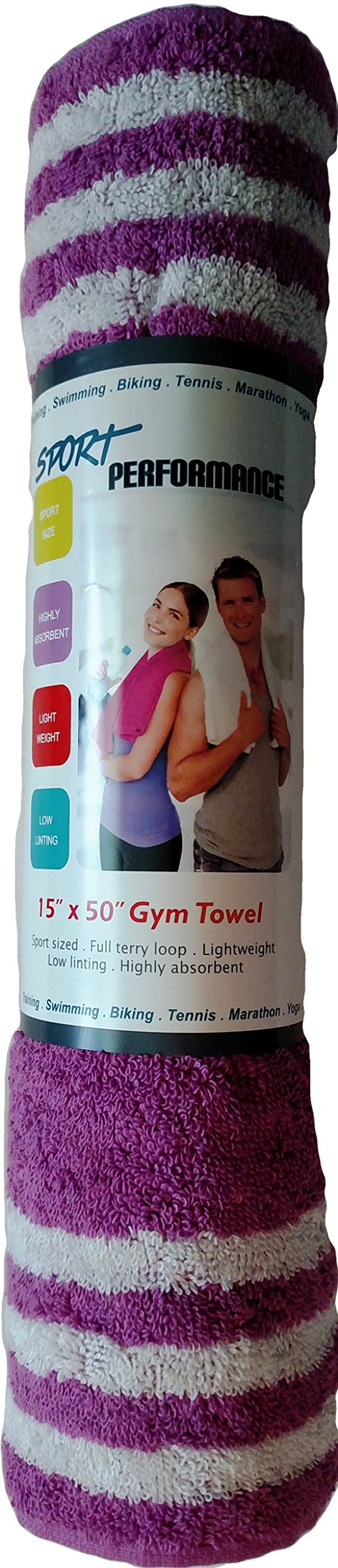 Sport Performance Terry Cloth Gym Towel - 15" x 50" - Melon W/White Stripes