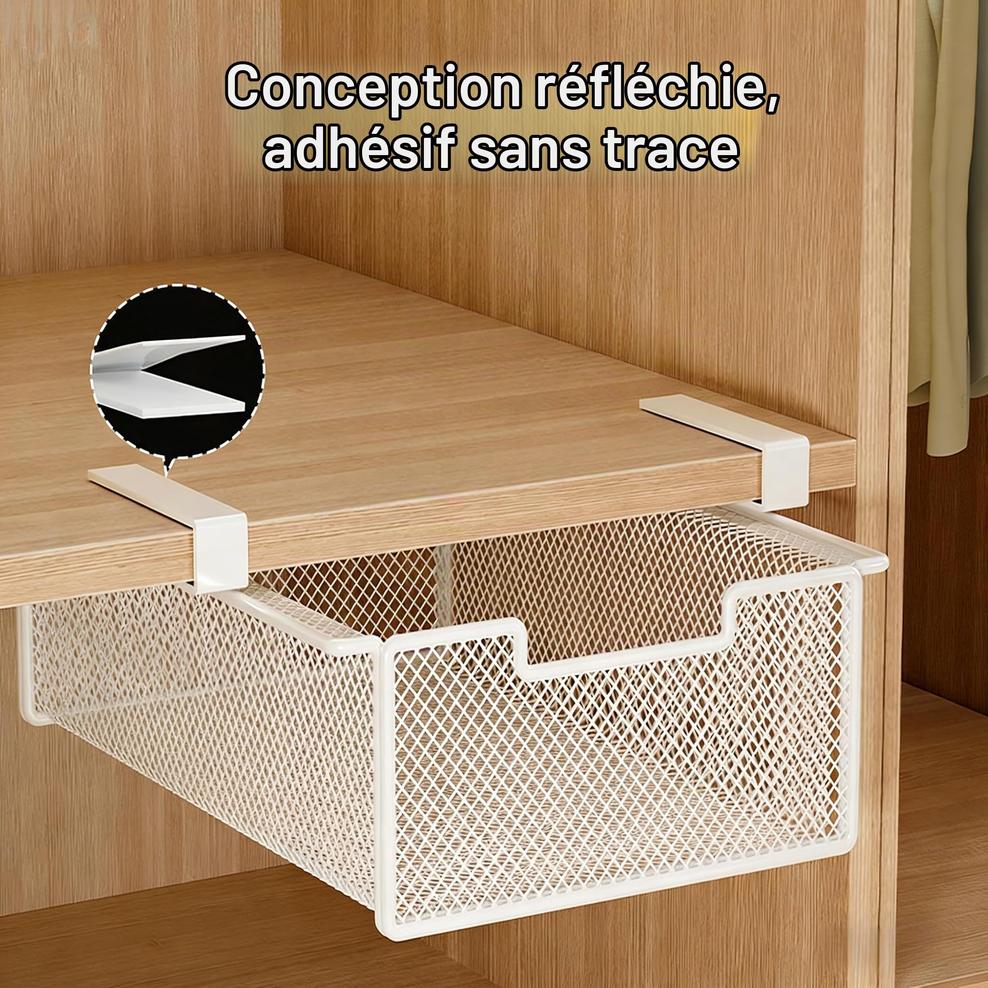 Lot de 2 paniers de rangement coulissants sous étagère, tiroir suspendu, panier de rangement en métal, organisateur à tiroirs, paniers robustes et peu encombrants pour cuisine, bureau