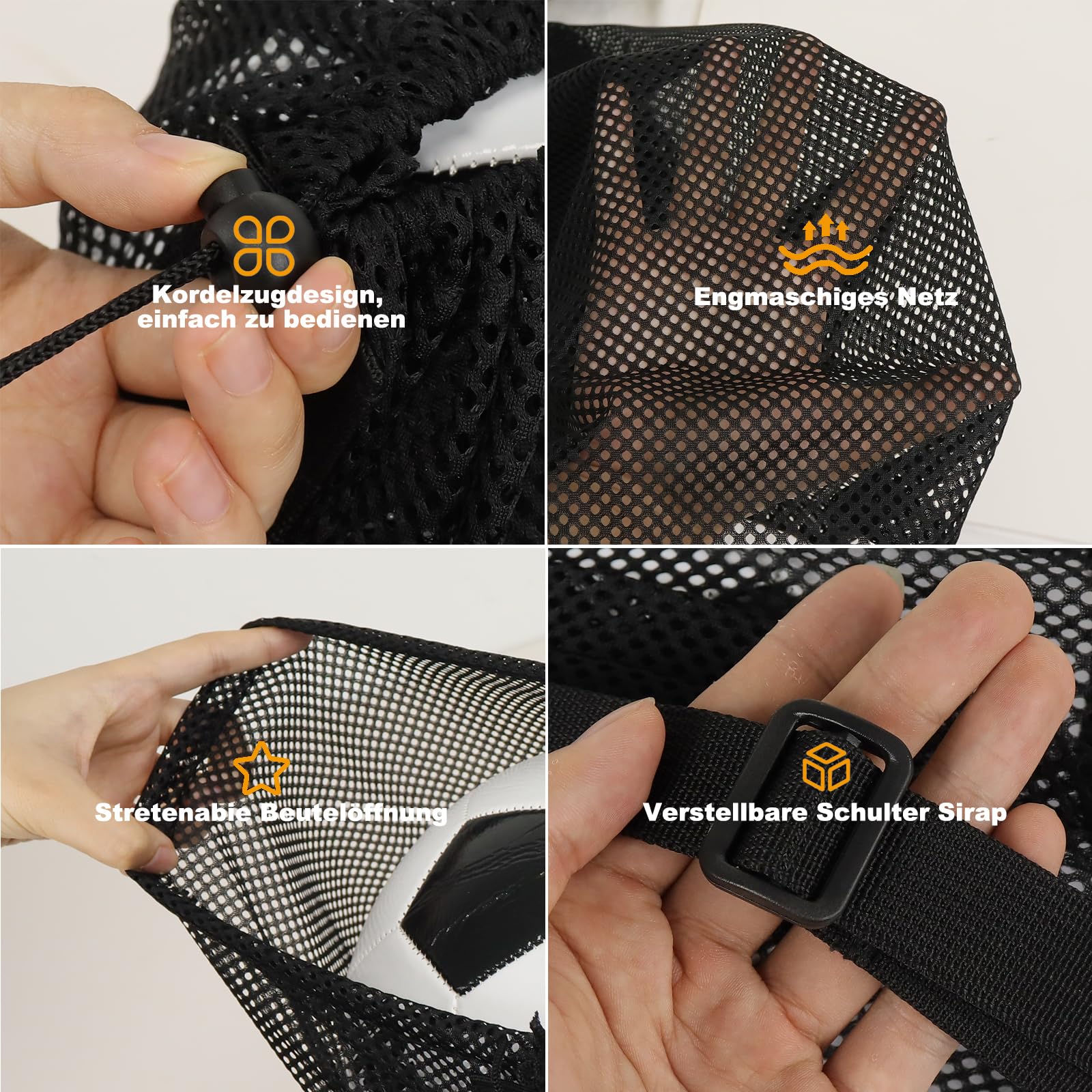 Bolsas de Malla de Baloncesto Plegable para Llevar Baloncesto, Voleibol, Fútbol y Tenis de Mesa, Negro