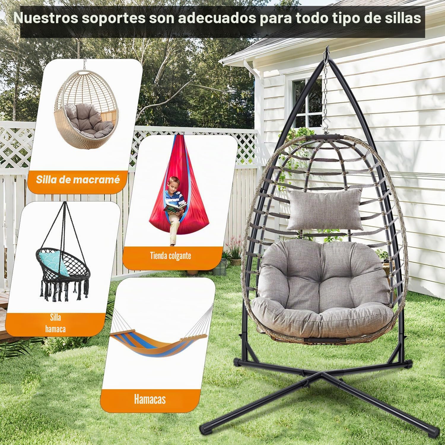 estructura de silla colgante 150 kg, soporte estable de metal para hamaca