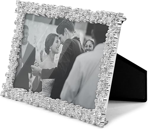 Miniatura 4 de MIMOSA MOMENTS Marco de fotos plateado con diamantes de imitación, marco de fotos Tabelop horizontal o vertical de 4 x 6 pulgadas, escritorio, boda,