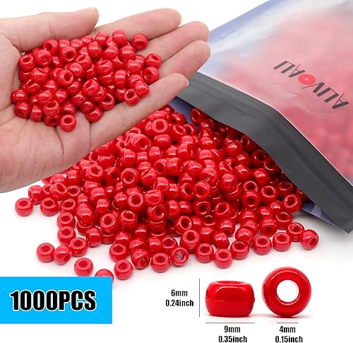 Miniatura 17 de 1000 cuentas de poni de 0.354 in, cuentas de barril de plástico blanco para collares, cuentas de pelo para trenzas, llavero, fabricación de joyas