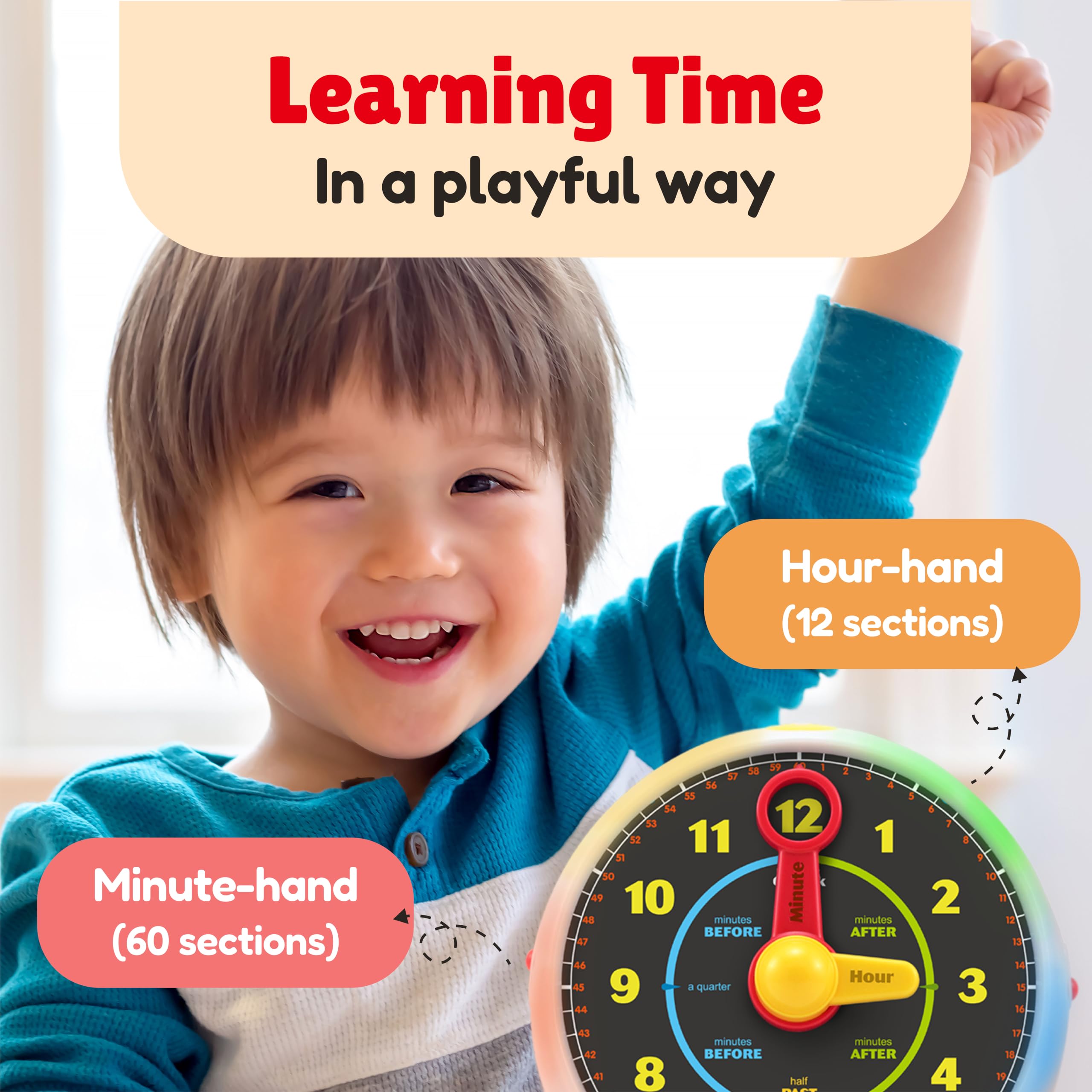 Best LERNING Lernuhr – pädagogische Uhr zum Uhrlesen Lernen mit Schlafmodus, Quiz und Musik [englischsprachige Version]