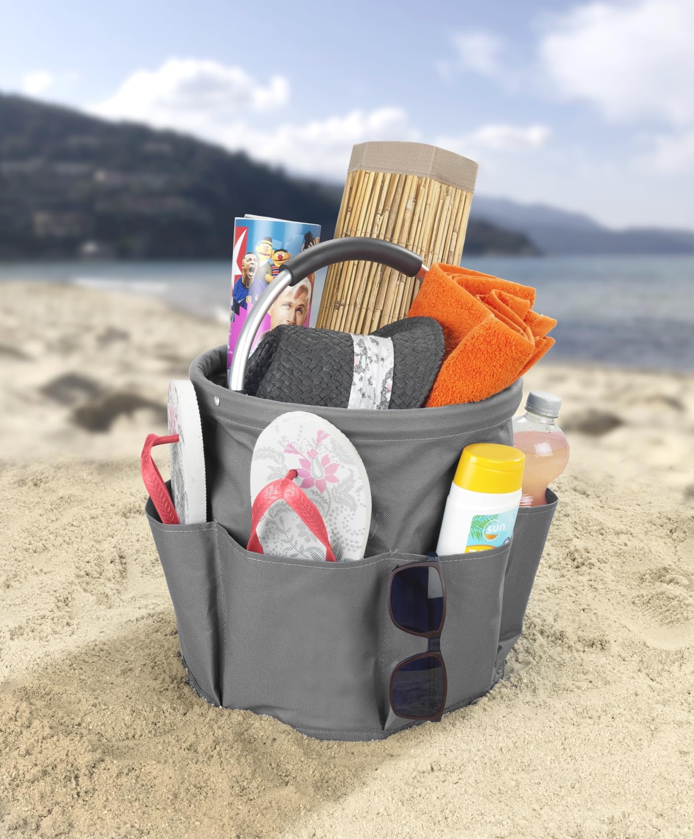 WENKO Organizer universale per la pulizia della casa e del giardino con 6 scomparti per elettrodomestici, attrezzi, utensili per la pulizia, Ø 28 x 26,5 cm, antracite