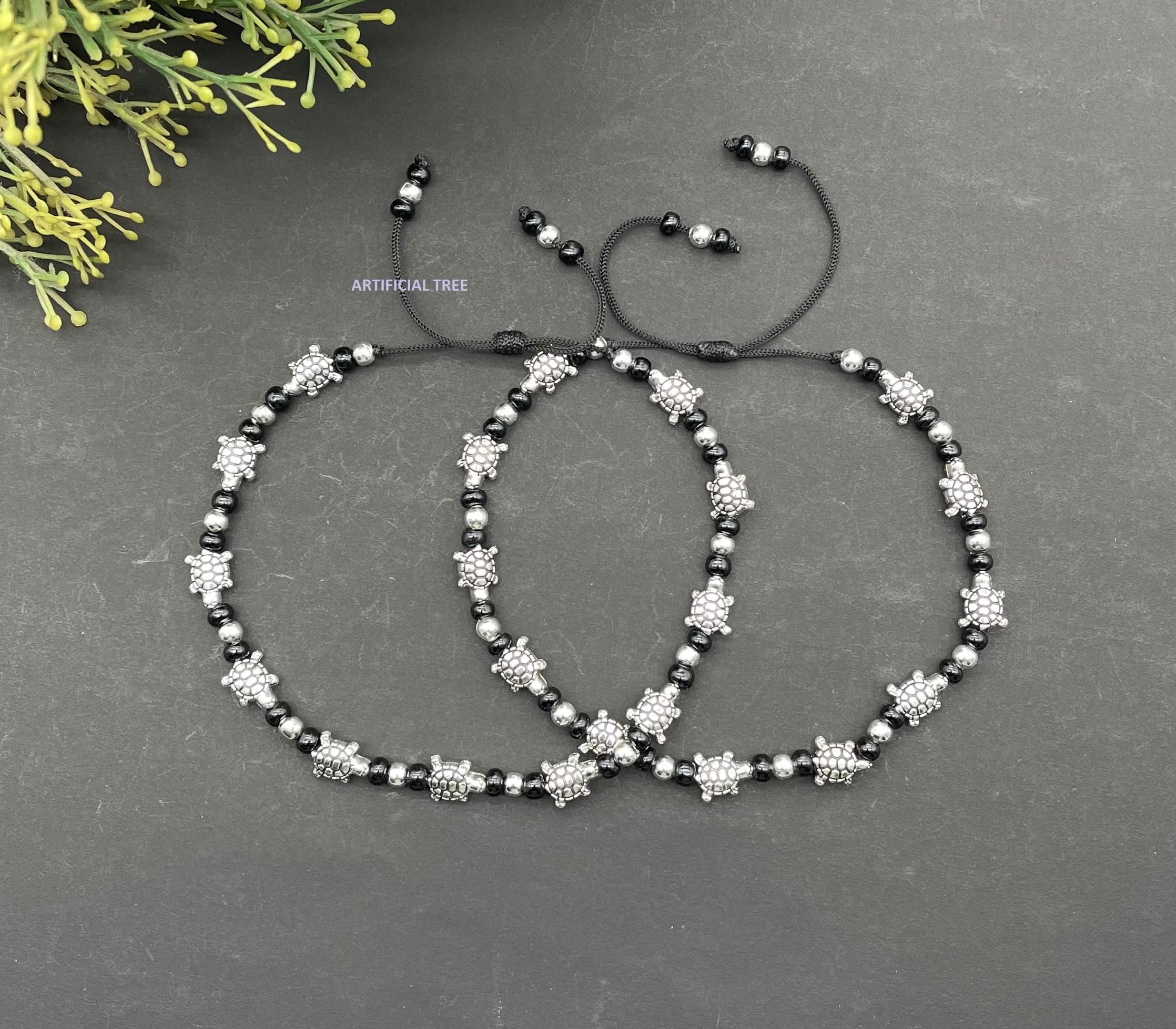 German Silver TORTOISE Charms Thread Adjustable Anklets