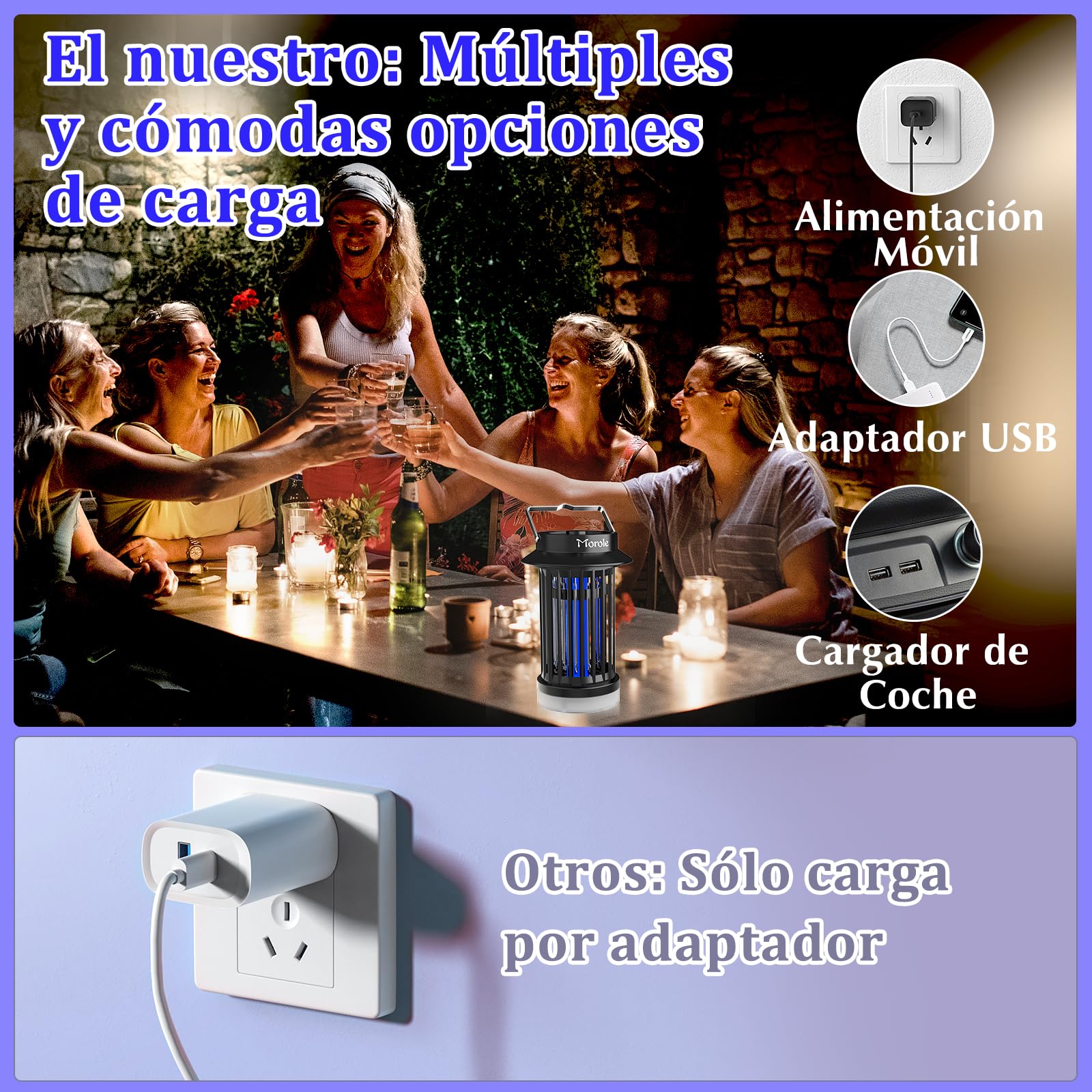 Lampara Antimosquitos USB con IluminacióN Led, Atrapa Moscas Antimosquitos Electrico PortáTil, Ideal para Uso en Interiores y Exteriores