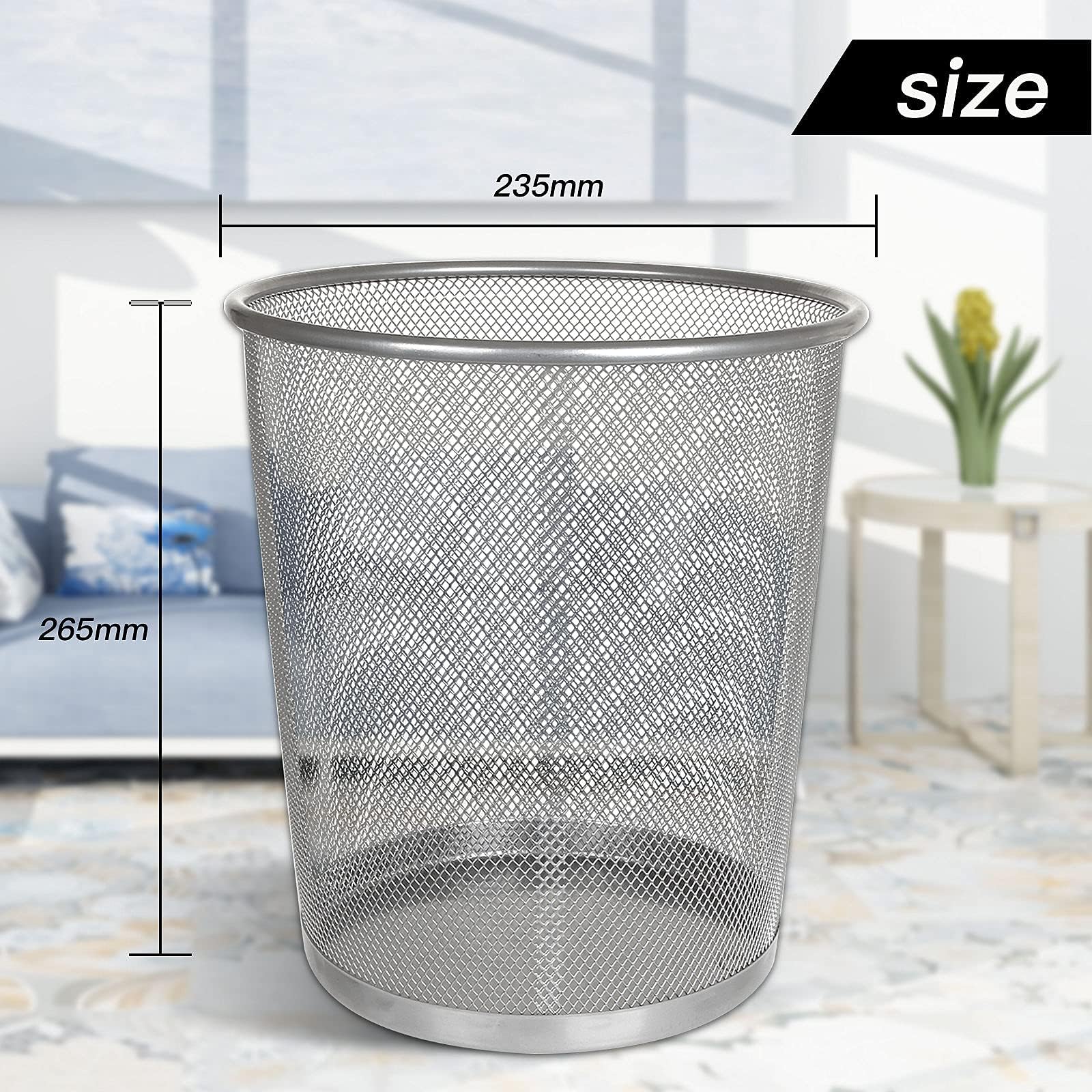 Lot de 3 Poubelle Métal Maille 12 Litres, Corbeille à Papier en Acier Inoxydable pour Bureau - Argent