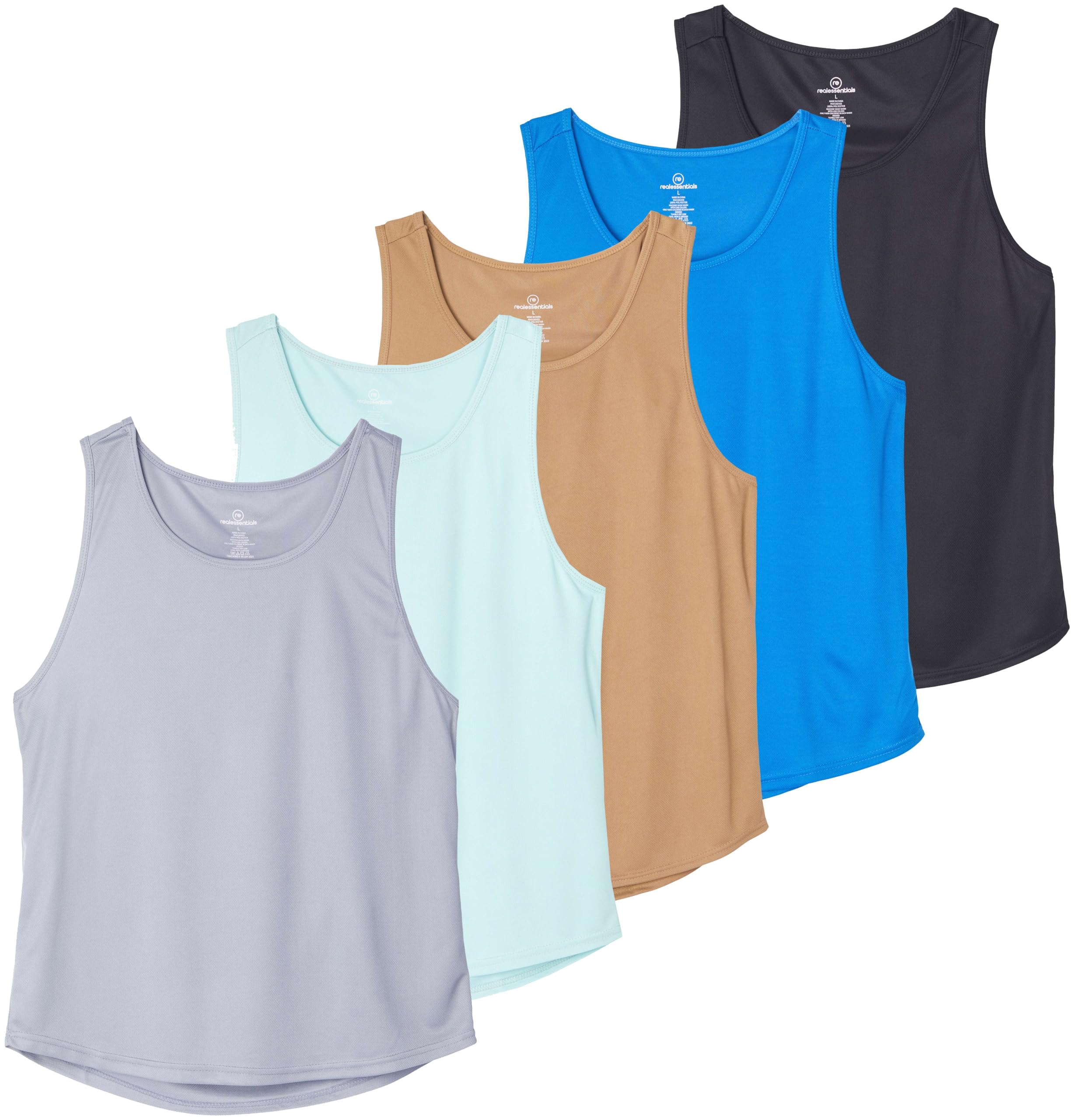 Real Essentials 5 Pack: Men's Mesh Y-Back Muscle Tank Top - Gym Workout & Bodybuilding Fitness (Available in Big & Tall)