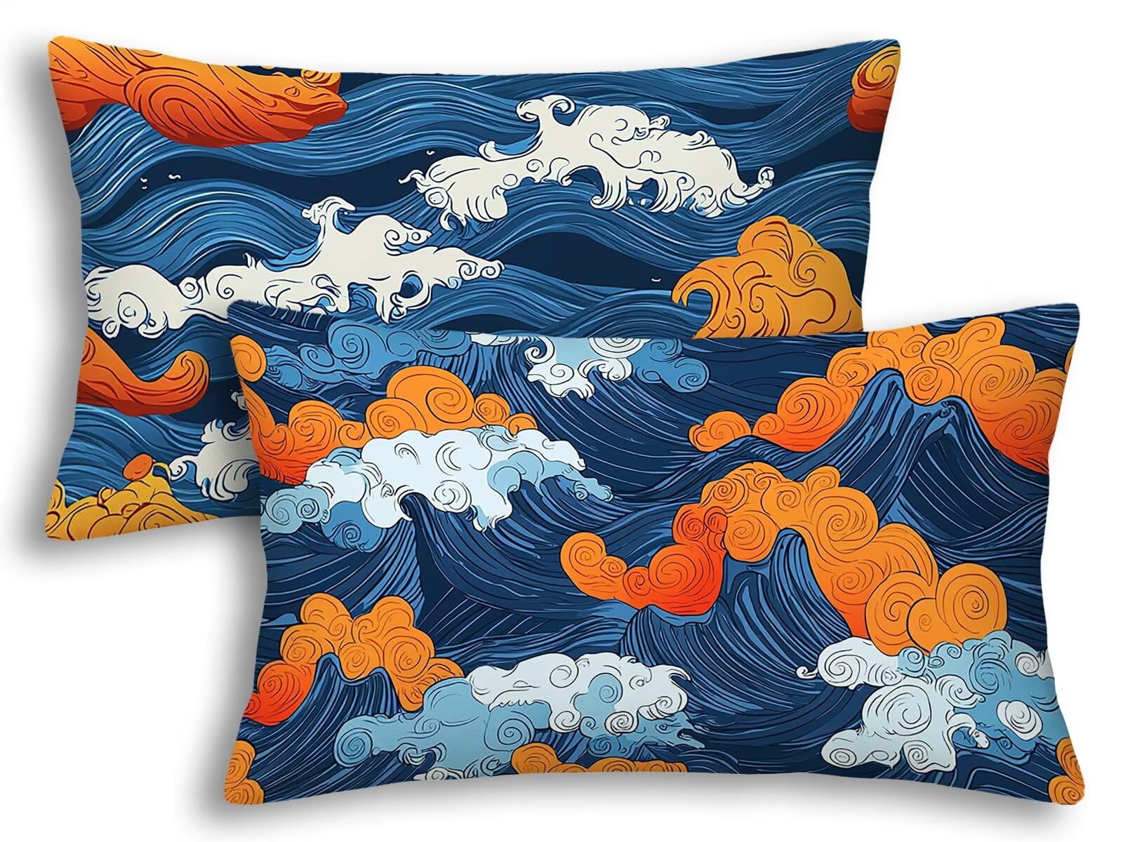 Taie oreiller 40x60 bleu lot de 2 pour décoration de salon et canapé au style marin