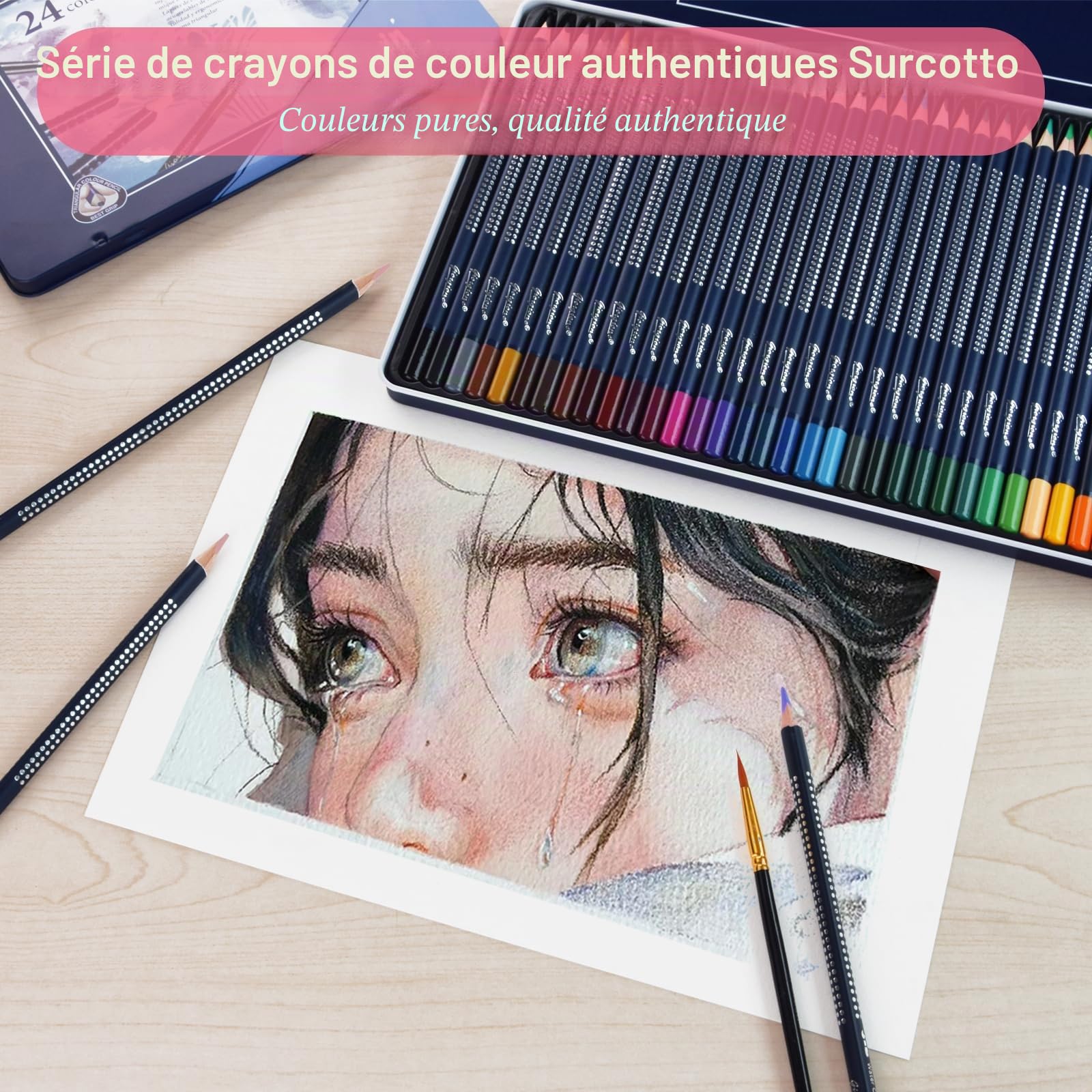 Surcotto Lot de 36 crayons aquarellables,incassables, entièrement aquarellables,pour enfants et adultes,pour Esquisse, Coloration, Artistes