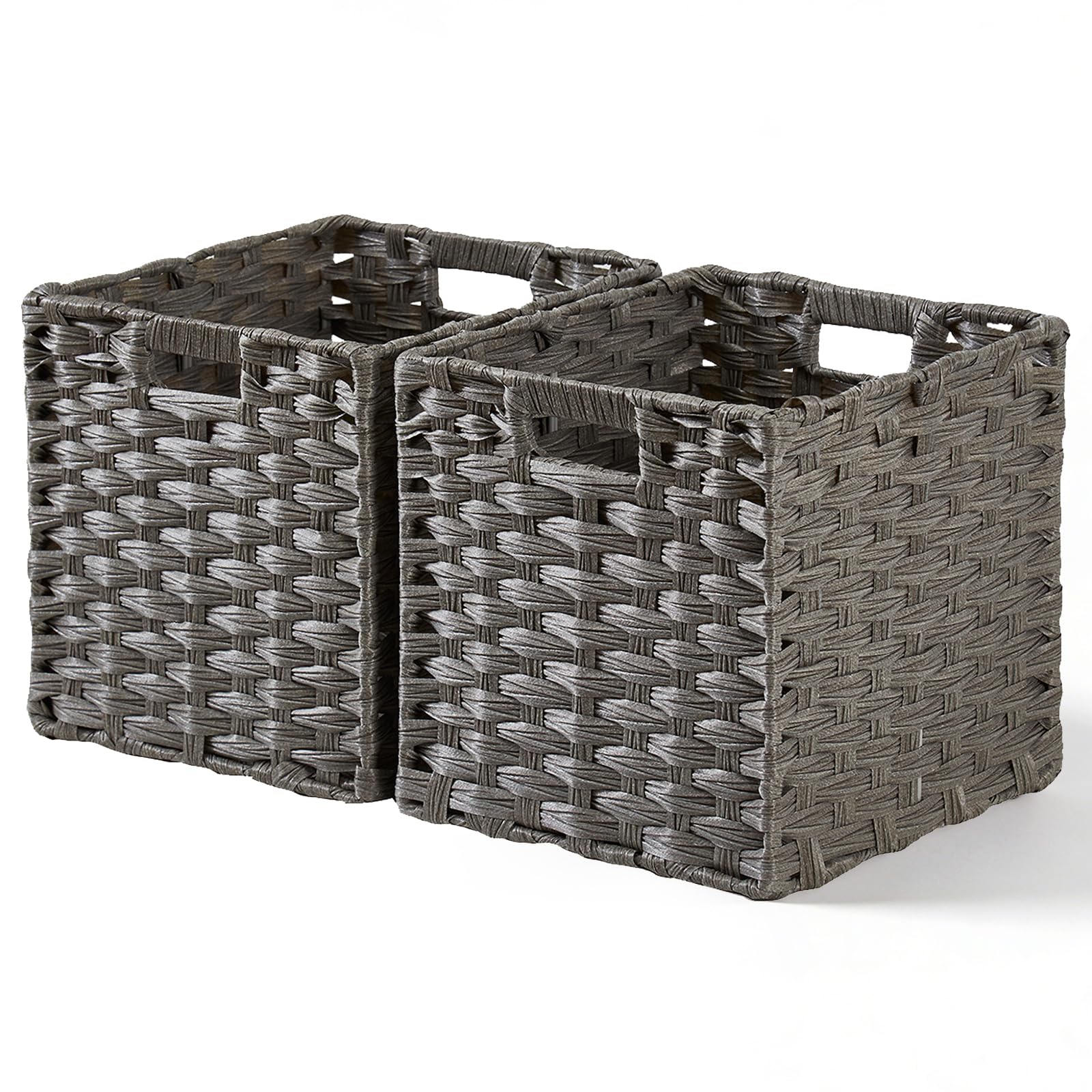 Mangata 28 Cm Storage Cube Boxes For 30 Cm Closet, Rattan Effect Storage Baskets, Wicker Woven Polyrattan Material Closet Organizer, 28x28x28 Cm, Anti-Mould, Easy To Clean(Ash Grey, 2 Pack - View #5