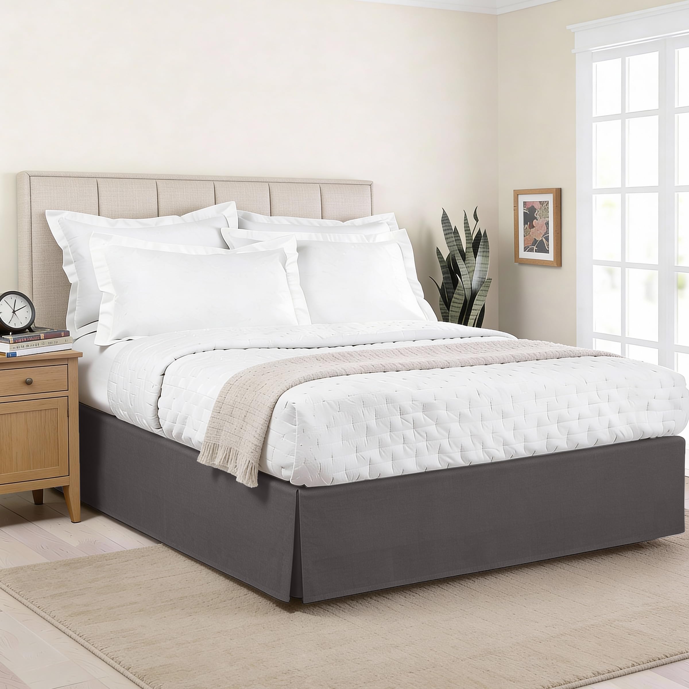 Lux Hotel Tailored Bed Skirt Classic 14" Drop Length Pleated Styling, Queen, Grey