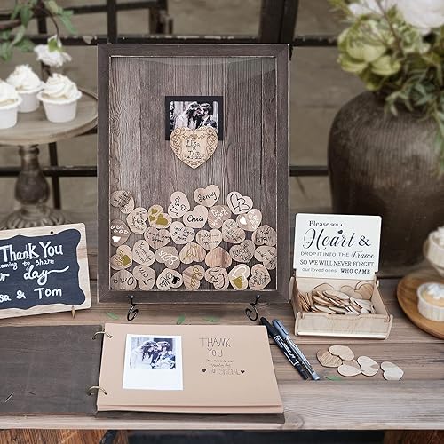 Miniatura 5 de Y&K Homish Caja para libro de invitados, caja con soporte de corazón, letrero de boda de madera, caja con forma de corazón para caja de mensaje (1