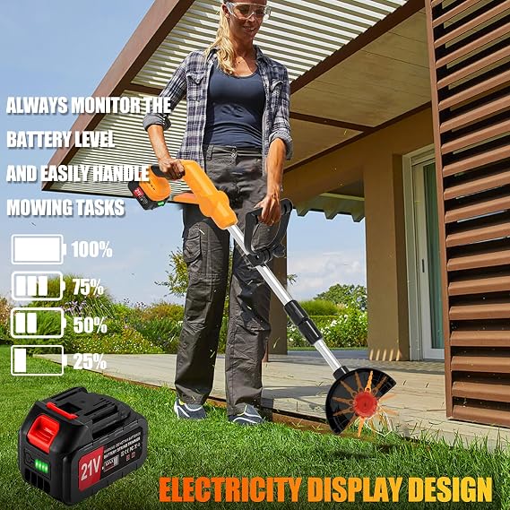 Electric Weed Wacker Eater Cordless String Trimmer Battery Powered, 21V/4000mAh Grass Trimmer Battery Operated Brush Cutter, 3 in 1 Lightweight Weed Trimmer/Lawn Edger/Trimmer Edger for Yard Garden