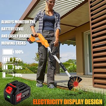 Electric Weed Wacker Eater Cordless String Trimmer Battery Powered, 21V/4000mAh Grass Trimmer Battery Operated Brush Cutter, 3 in 1 Lightweight Weed Trimmer/Lawn Edger/Trimmer Edger for Yard Garden