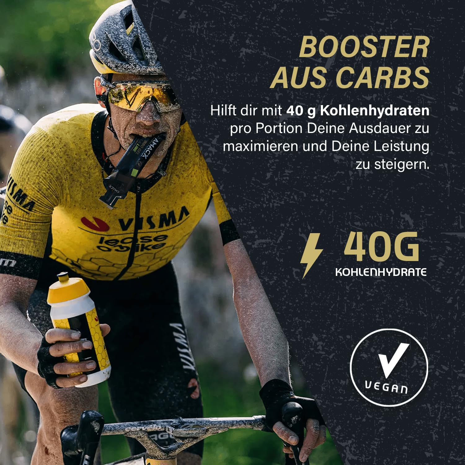 AMACX Turbo Energy Gel per Atleti di Resistenza con Caffeina e 40g di Carboidrati – Confezione da 12 – Gel Energetico Ciclismo y Running – Carbogel con Sali Minerali Integratori – Cassis/Caffeina