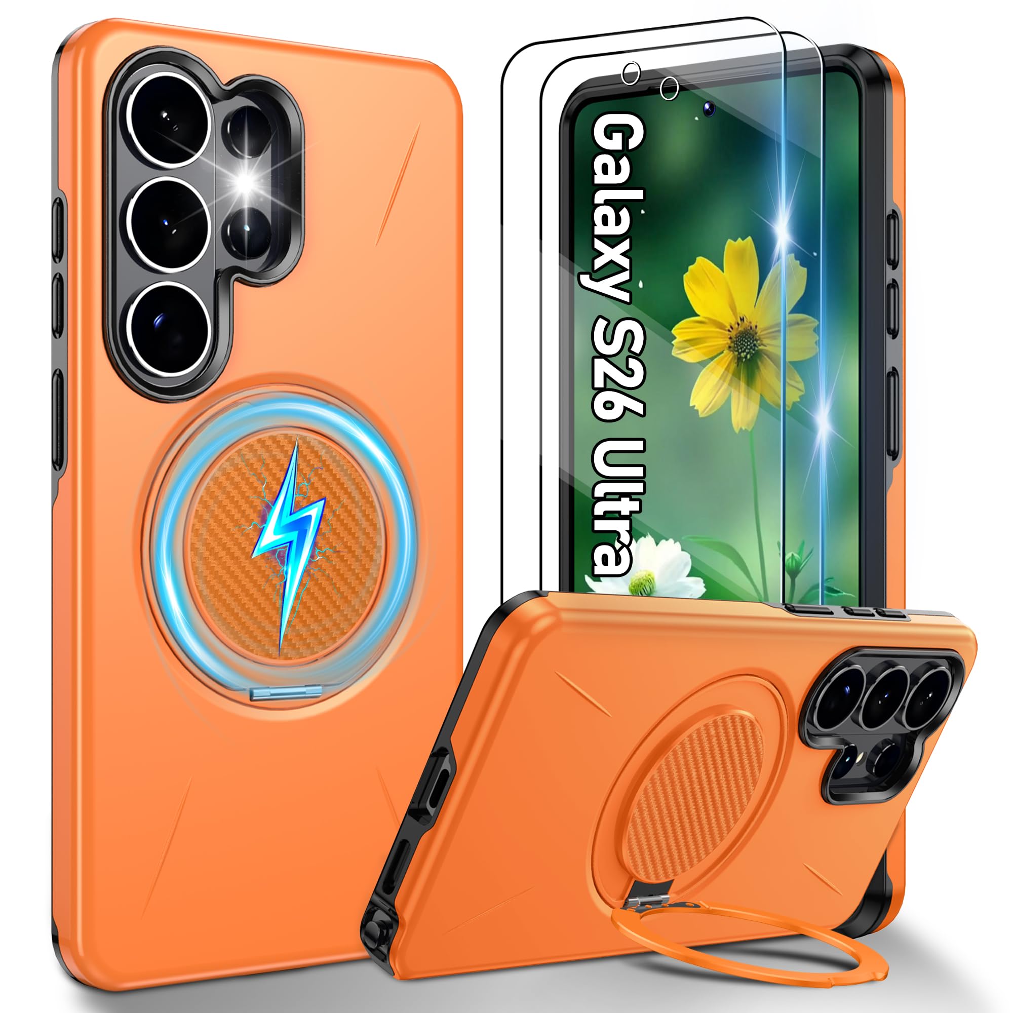 Gritup für Samsung S Serie Gehäuse [Kompatibel mit MagSafe Zubehör]: 2 Stück HD-Bildschirmschutz, eingebauter Kickstand, Dual Layer Stoßdicht, Kamera Guard, Samt Touch