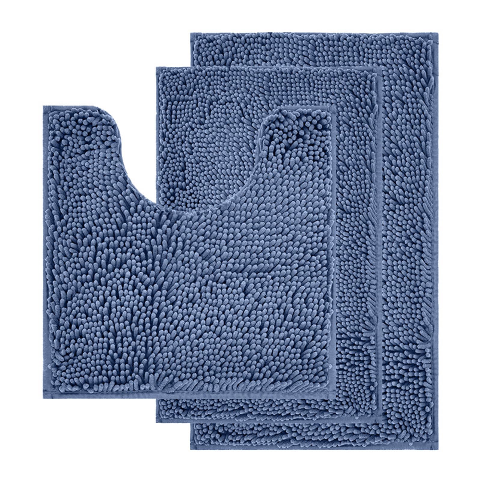 Tsophreniq 3pcs Bathroom Rugs Set Chenille Bath Mats Super Absorbent Shaggy Nonslip Toilet Mat for Tub Shower Foot Pad Carpets Bathroom
