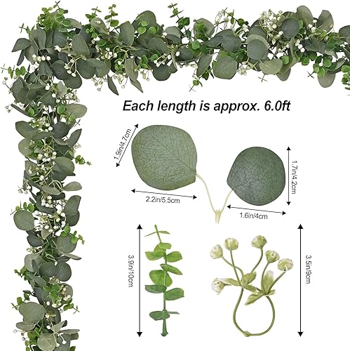 Miniatura 3 de Dolicer Paquete de 2 guirnaldas artificiales de eucalipto de 6 pies, guirnalda de vegetación de semillas sintéticas, guirnalda falsa colgante a