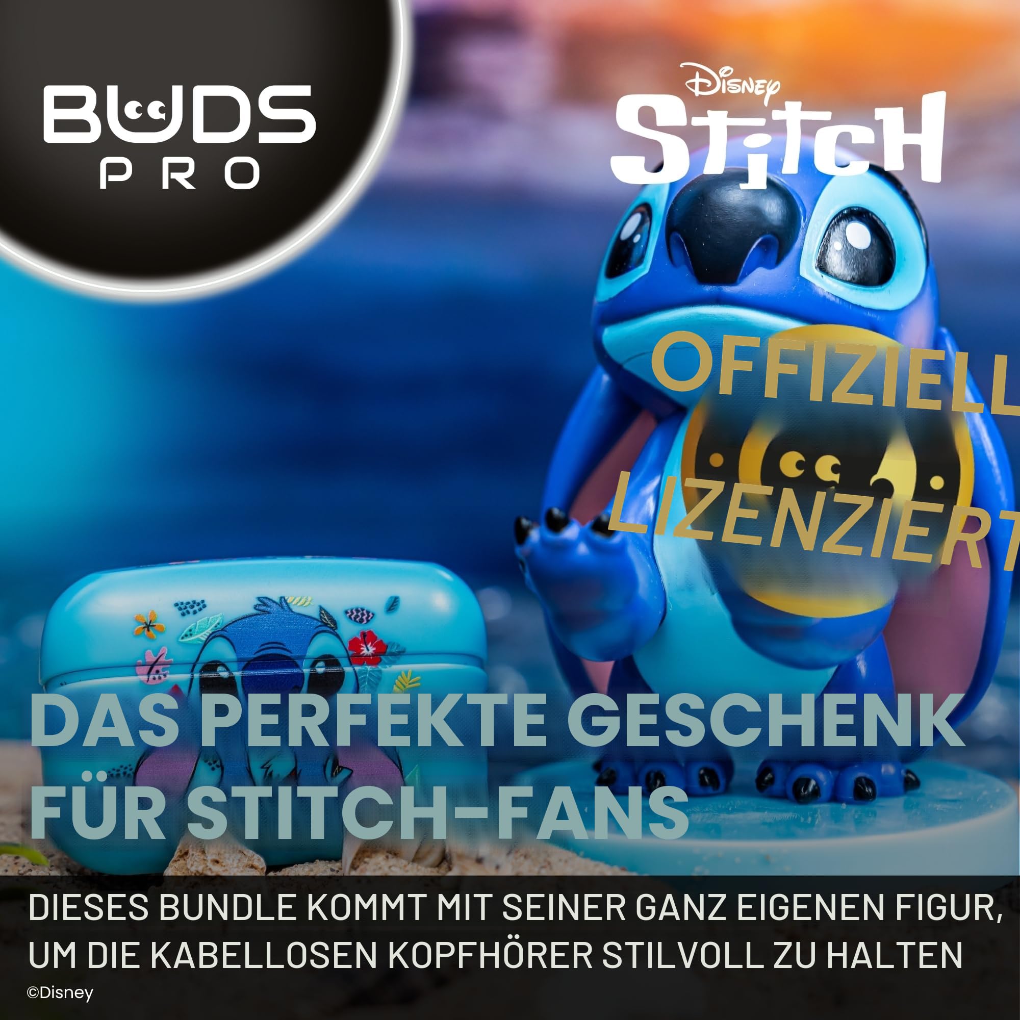 Buds Pro Stitch Kabellose Bluetooth Ohrhörer und Handyhalterung - In Ear Kopfhörer mit Mikrofon, über 28 Stunden Wiedergabezeit, Aktive Geräuschunterdrückung, IPX4-Zertifizierung, kabellosem Ladecase