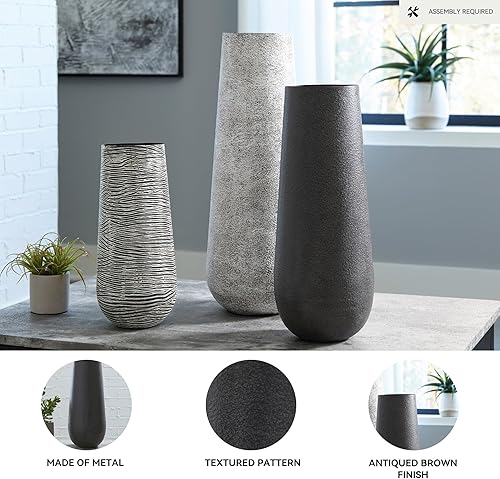 Vista 3 de Signature Design by Ashley Fynn - Jarrón de metal contemporáneo de 17 pulgadas, color marrón antiguo Marrón