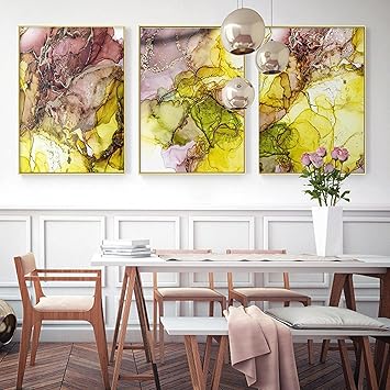 Amazon 北欧ピンクゴールド流体大理石アート抽象的なテクスチャモダンなリビングルームの装飾のための豪華なスカンジナビアのウォールアート絵画70x90cm 28x36in X3pcsフレーム付き ウォールステッカー オンライン通販