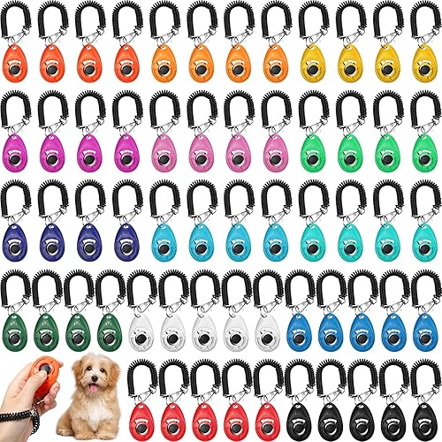 Kanayu 60 clicker de entrenamiento de perros con correa de muñeca para entrenamiento de mascotas, clicker para perros para entrenamiento de gatos,