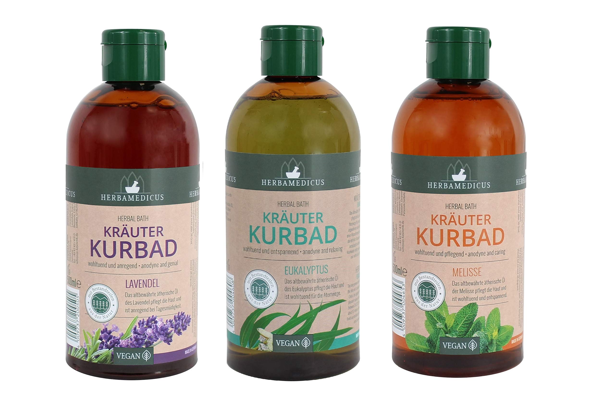 Set di 3 accessori per il bagno di erbe aromatiche, lavanda con oli essenziali di lavanda Herbal Bath Herbamedicus, 3 x 500 ml