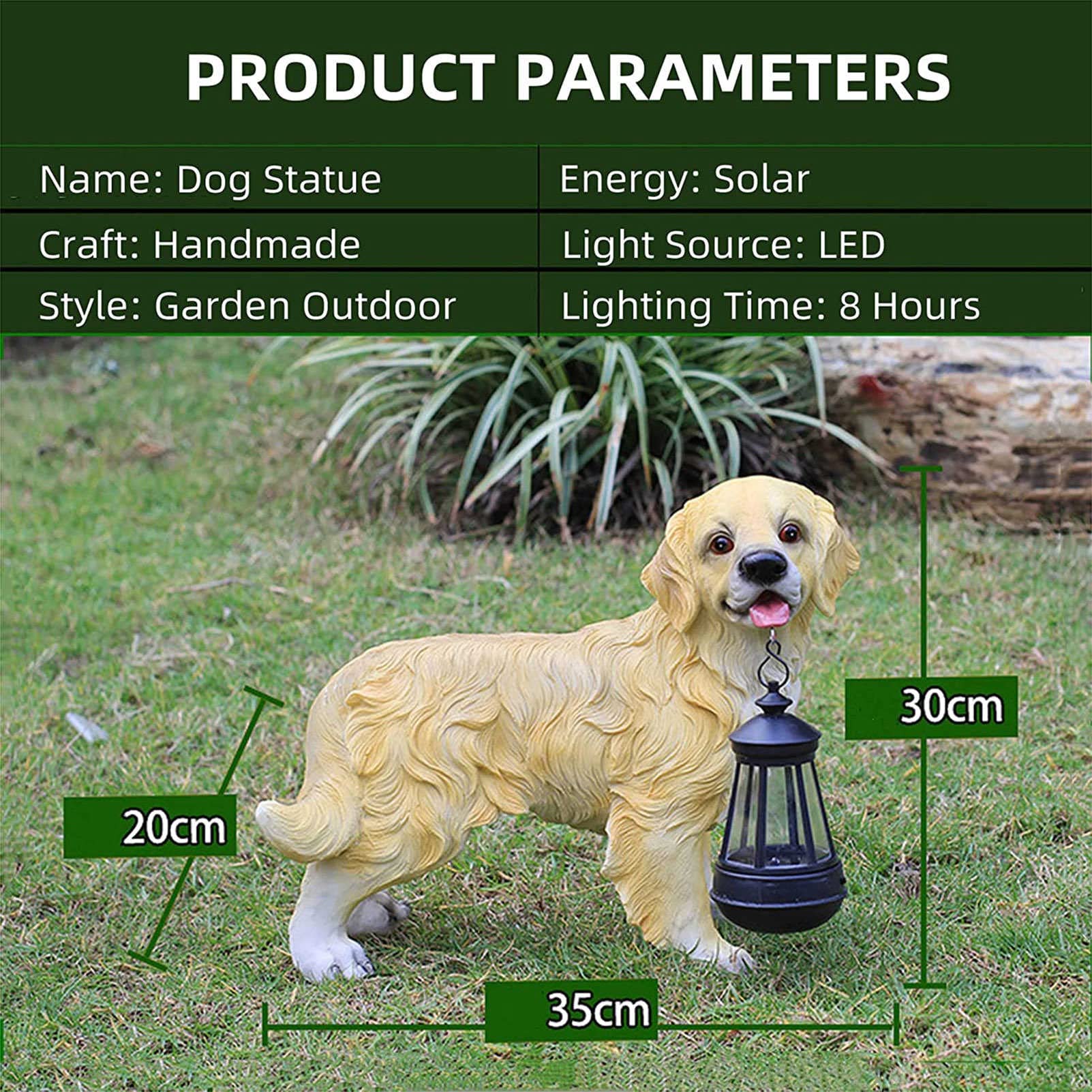FAXIOAWA Statua Solare per Cani con Lanterna, Statue da Giardino per Cani realistiche in Piedi in Resina con Luce Antivento, per Illuminazione e Decorazioni da Giardino