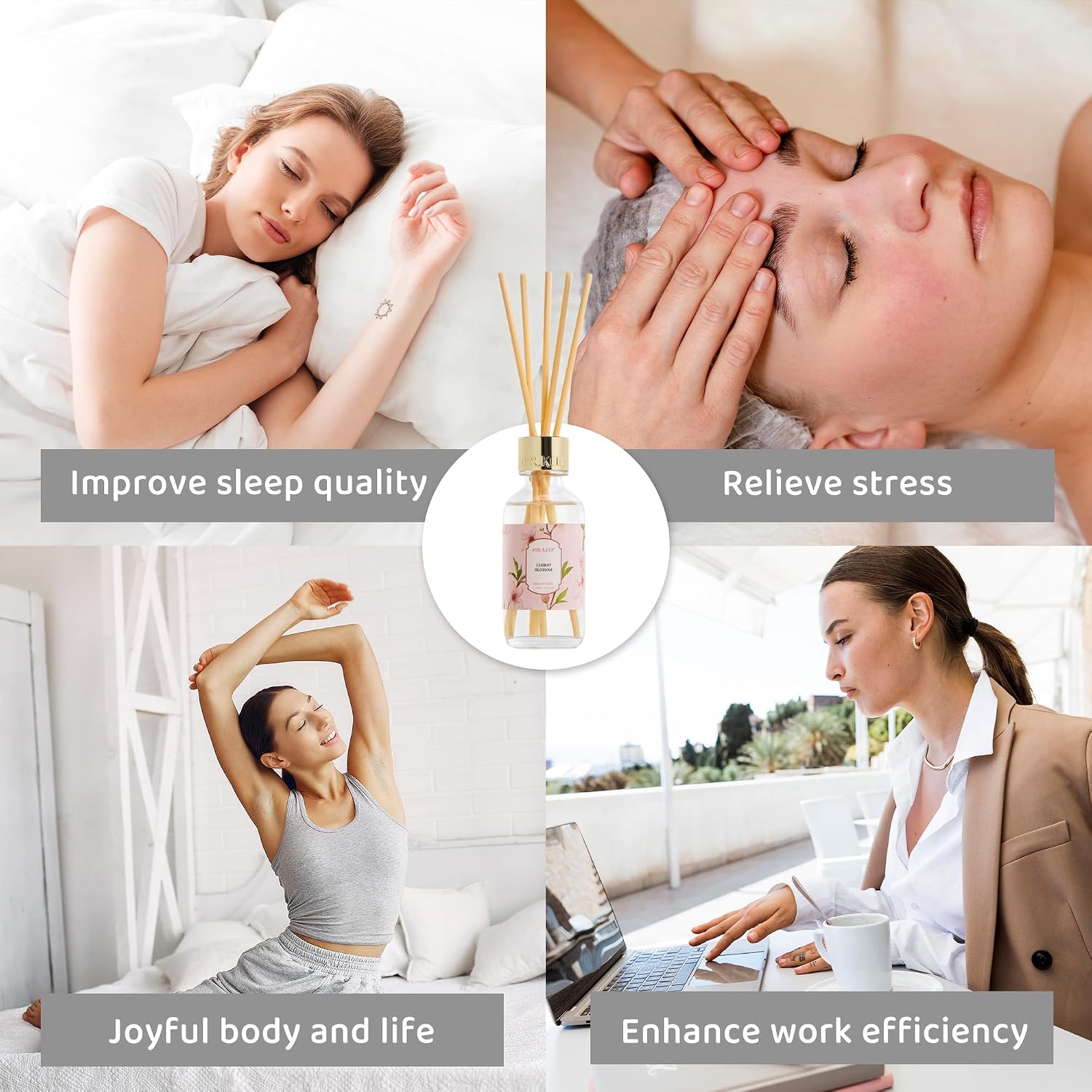 Airkeep Reed Diffuser Oil Set with Reed Sticks,Cherry Blossom Aromatherapy Oil Scent Diffuser for Home Office Bathroom Decoration Perfume and Gifts 3.38 oz/100ml