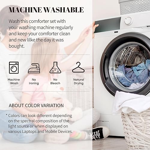 Miniatura 9 de Sonive Juego de edredón con fundas de almohada de 200 gsm, relleno alternativo de plumón con 8 pestañas de esquina para todas las estaciones, suave