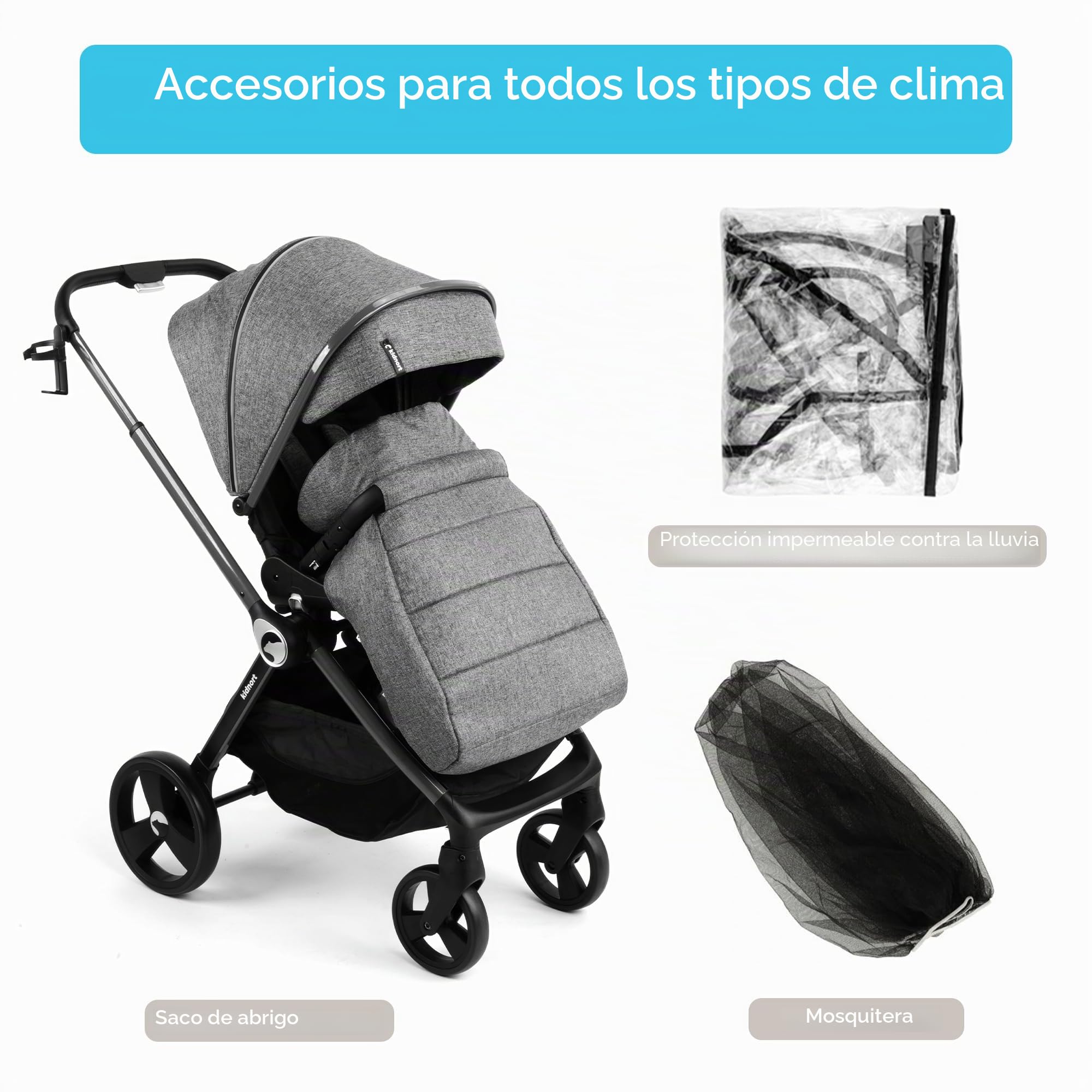 Silla de paseo ajustable hasta 22 kg, color gris