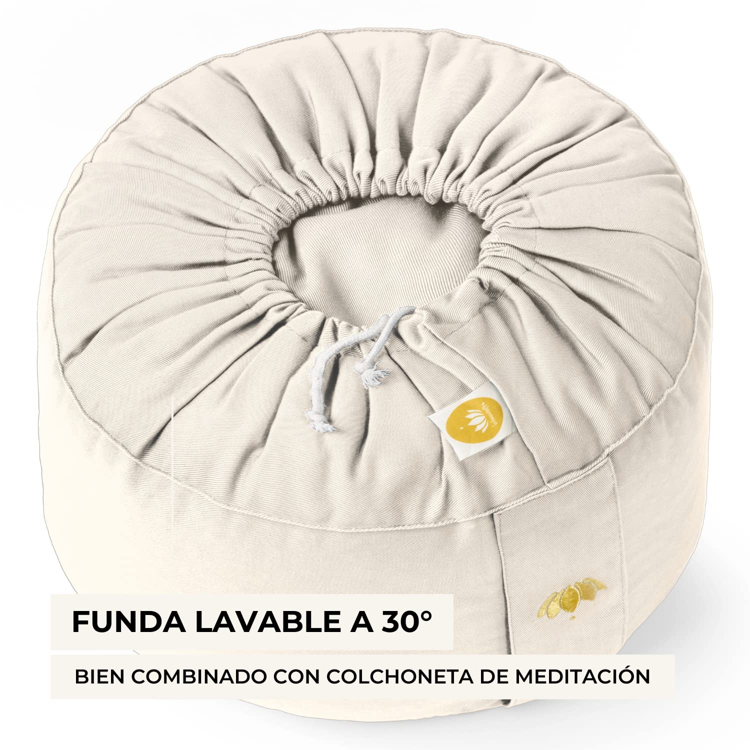Lotuscrafts Cojin Meditacion Yoga Lotus - Altura 20 cm - Relleno de Espelta - Cubierta en Algodon Lavable- Zafu Meditación - Cojin Suelo Redondo - Cojin Yoga - Meditation Cushion - Certificado Gots