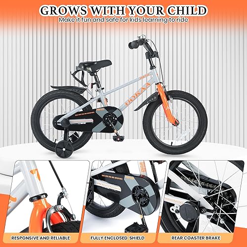 Miniatura 2 de Bicicleta para niños de 14 y 16 pulgadas para niños y niñas, freno de mano y pie, asiento ajustable, fácil de montar para edades de 3 a 7 años,