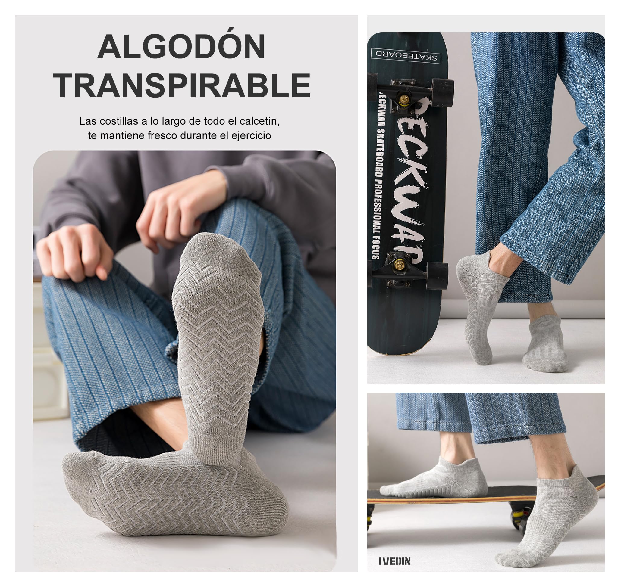 Pack de Calcetines Deportivos Tobilleros de Moda | Unisex, Algodón Grueso Medio y Transpirable con Sistema de Ventilación y Amortiguación | Talla Única 36-43 EU