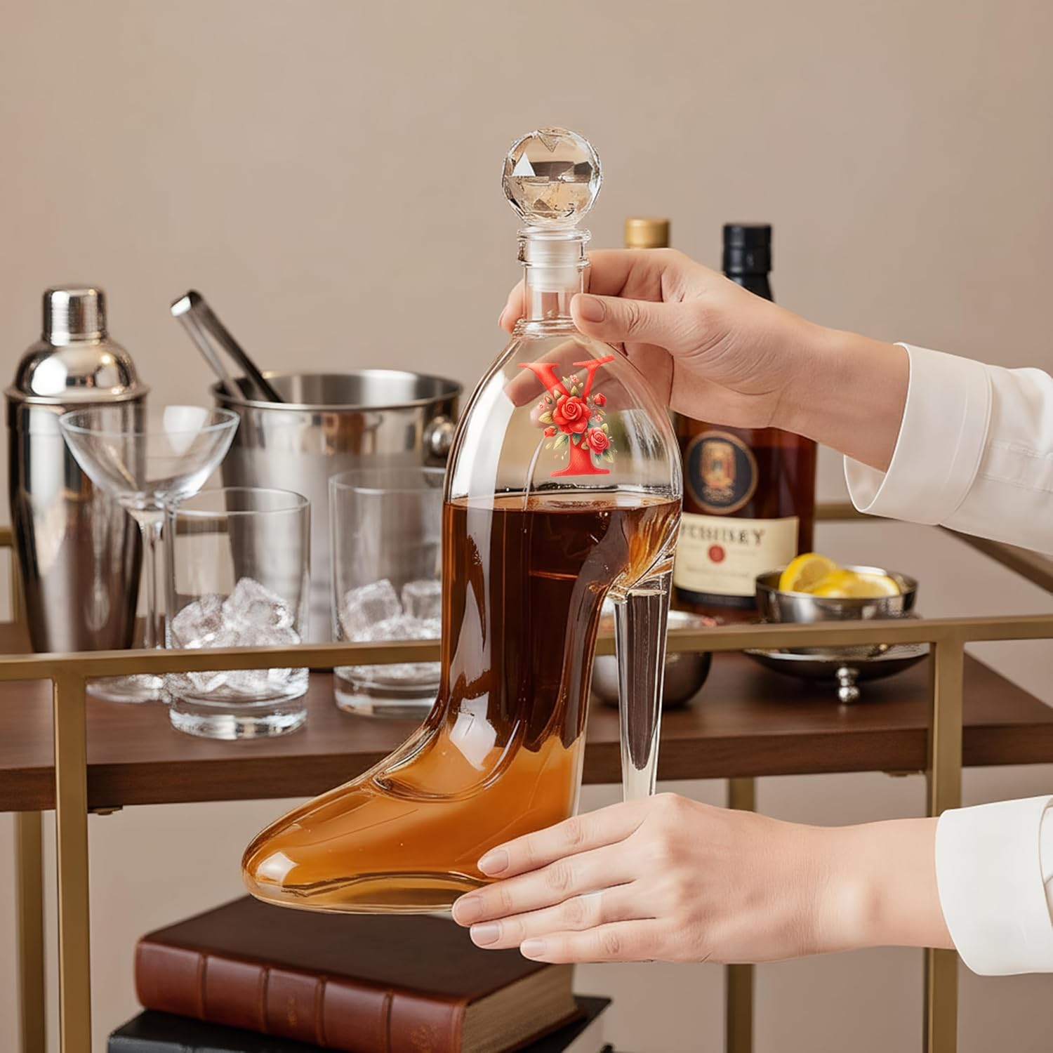 MISZM Custom Whiskey Decanter with Last Name,Personalized High Heel Whiskey Bottle 375ml - Unique Wine & Liquor Decanter with Stopper,Gift for Whiskey/Wine Enthusiasts Lovers