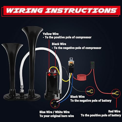 Miniatura 5 de Bocina de aire para camión, barcos, coche, kit de bocinas de tren súper ruidosas de 150 dB con compresor de aire de 120 PSI (juego de bocina doble)