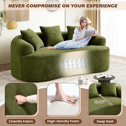 Miniatura 6 de Sofá modular curvo de 65 pulgadas para sala de estar, moderno sofá modular de felpilla de felpa con asiento profundo comprimido sin hueso con 3