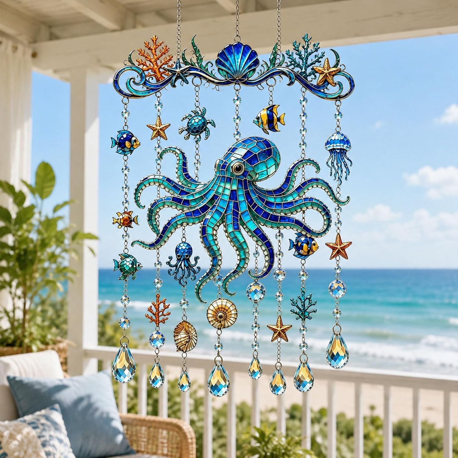 D Hanging Ocean Theme Crystal Win Chime Staine Acrylic Sea Turtle Whale