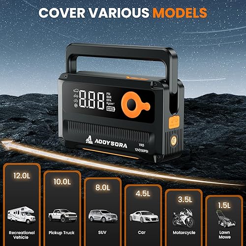 Miniatura 6 de Arrancador de batería de coche 9 en 1 6000A con compresor de aire 26800mAh, caja de salto portátil de 150PSI 12V con inflador de neumáticos de