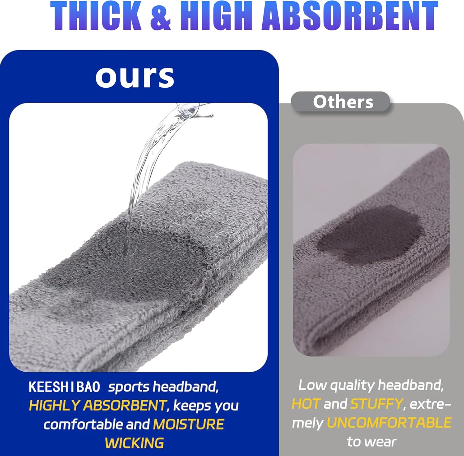 Sweat Bands Headbands for Men & Women – 4-Pack Sweatbands, Stretchy Athletic Sports Headbands, Moisture-Wicking Terry Cloth Cotton Headbands for Workouts - Image 4