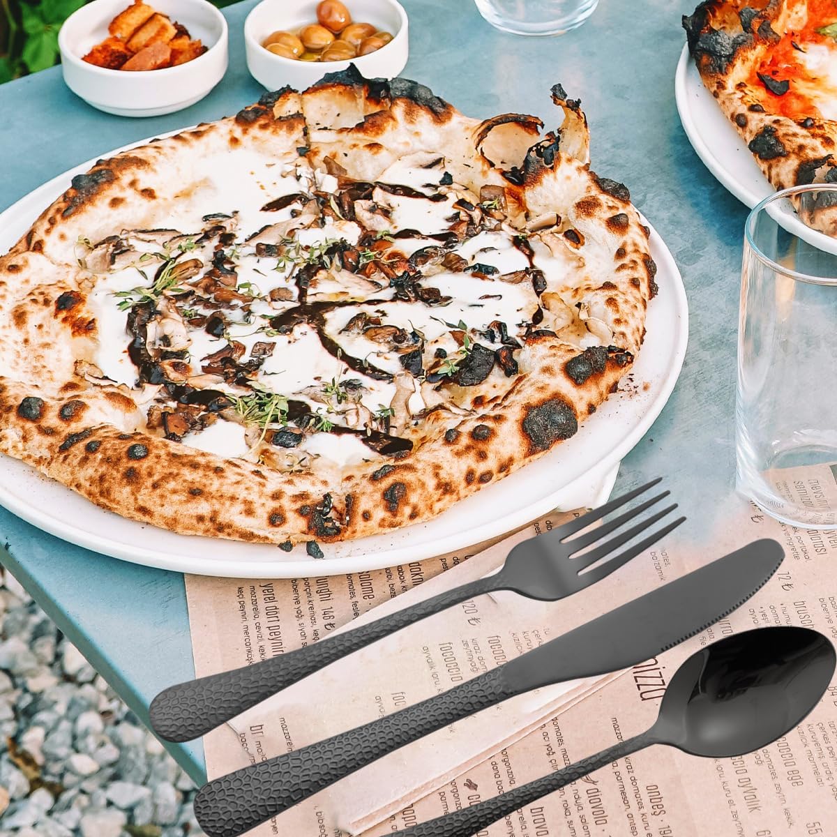 Silverware Flatware Set, 20 Piece Patterned Stainless Steel Cutlery Steak Knife, Fork And Spoon Set (Color : Black, Size : 20Pcs)