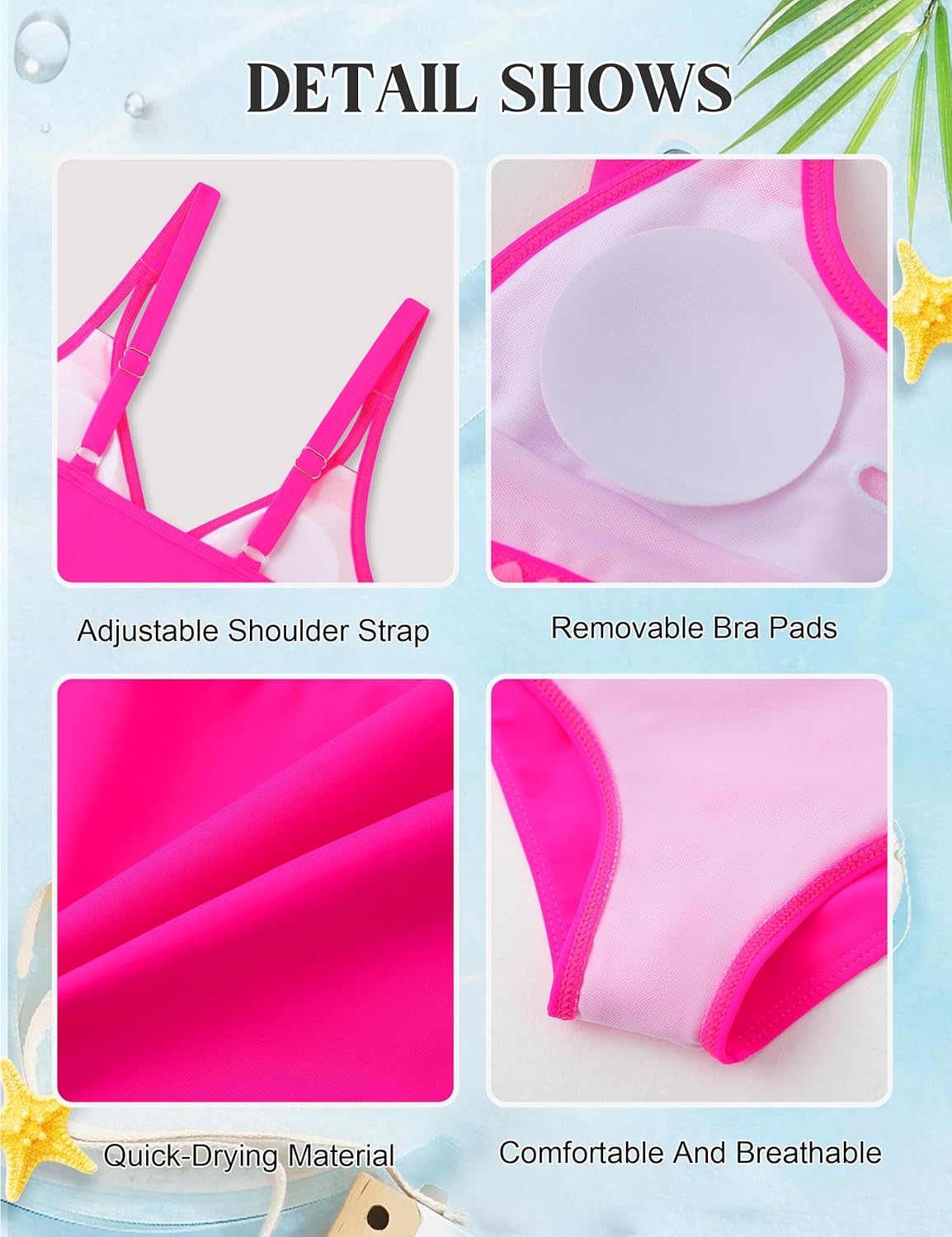 Girls Swimsuits V-Neck Double Strap Design Cute Girls Bikini Swim Two Piece Sets with Chest Pad