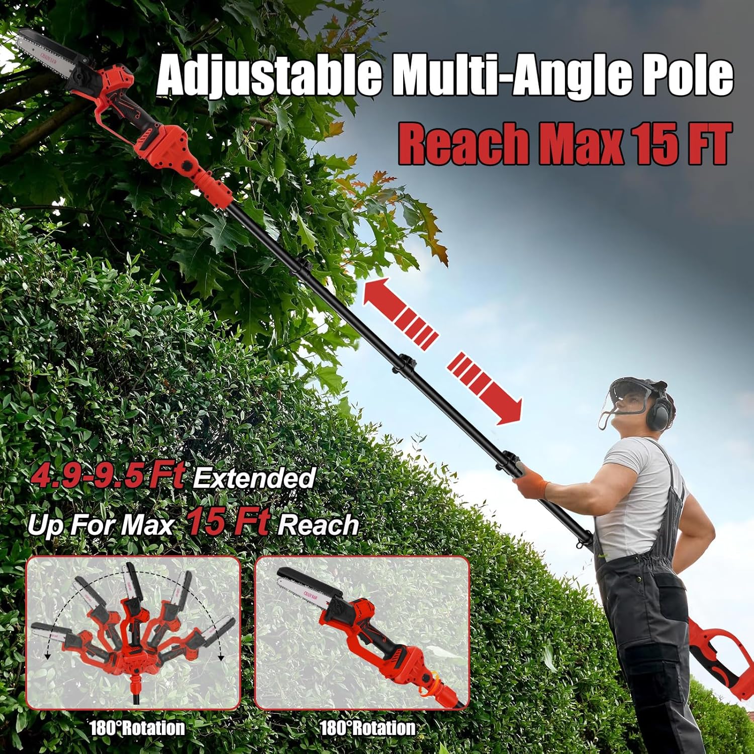 2-in-1 Cordless 6 Inch Pole Saw, Brushless Pole Chainsaws Compatible with Milwaukee M18 Battery (No Battery), with 8.5 FT MAX Extension Pole for Tree Branches Pruning, Wood Cutting